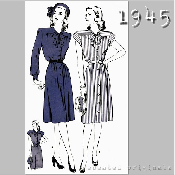 One Piece Dress (Bust 38in/96.5cm) - Vintage Reproduction PDF Pattern - 1940's -  made from original 1945 Hollywood Pattern