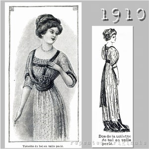 Ball gown in beaded tulle - Edwardian Reproduction PDF Pattern - 1910&#39;s -  made from original 1910 La Mode Illustree Pattern