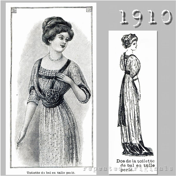 Ball gown in beaded tulle - Edwardian Reproduction PDF Pattern - 1910's -  made from original 1910 La Mode Illustree Pattern