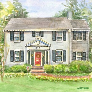 ORIGINAL Custom Home Portrait. HAND PAINTED Watercolor Painting. White Beveled Mat. image 2