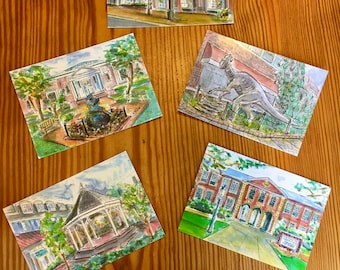 Historische Haddonfield Postkarten. Glänzend 4,25 " x 6."  Druck von original-Gemälde. Pakete mit 6, 12 Karten Ihrer Wahl.