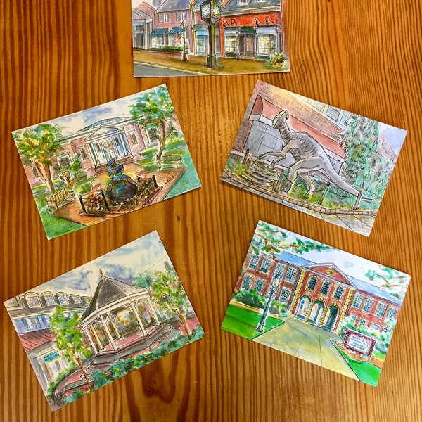 Historic Haddonfield Postcards. Glossy 4.25" x 6."  Print of original Painting. Packets of 6, 12 cards of your choice.