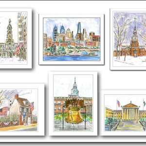 Les favoris de Philadelphie. Boîte de 8 cartes vierges. 4,25x5,5. Votre choix. Message personnalisé.