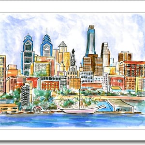 Skyline van Philadelphia.  Doos van 8 Lege notitiekaarten. Aangepast bericht.