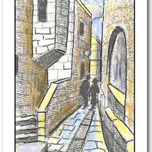 Jerusalem Street.  Blank Note Card.  Customized message.  Mixed media.