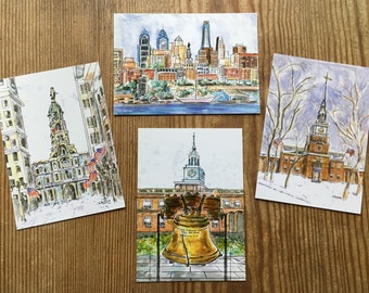 Philadelphia Postcards. Glossy 4.25" x 6."  Print of original painting. Packets of 4, 8, and 12 cards of your choice.