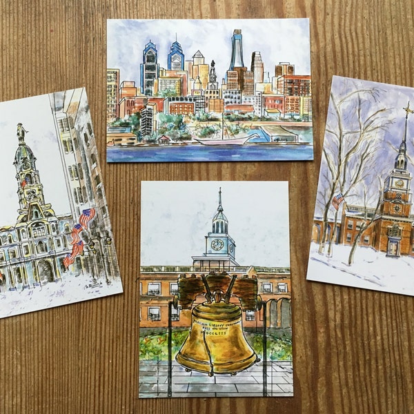 Philadelphia Postcards. Glossy 4.25" x 6."  Print of original painting. Packets of 4, 8, and 12 cards of your choice.