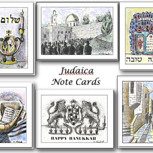 Judaica Series. Box of 8 blank note cards. Customized Message. Black/white and color. Your choice.  Mixed media. 4.25 x 5.5