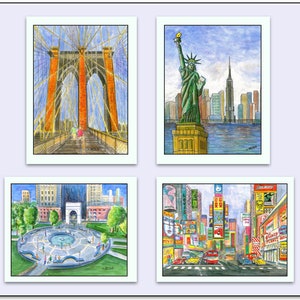 Novedades de Nueva York.  Caja de 8 tarjetas de notas en blanco. 4.25 "x5.5". Tu elección. Mensaje personalizado.
