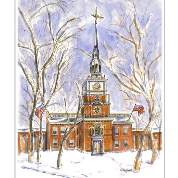 Philadelphia Independence Hall. Matted digital print of original watercolor painting.