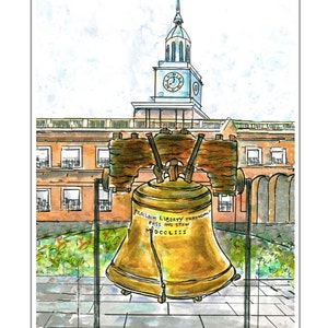 Liberty Bell.  Box mit 8 blanken Note Karten. Aquarell und Tinte. Maßgeschneiderte Nachricht.