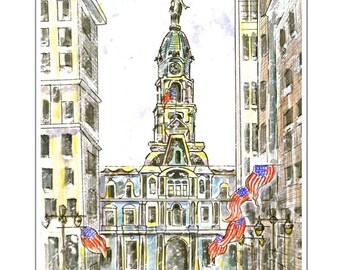 Philadelphia City Hall.  Blank Note Card. Customized message.