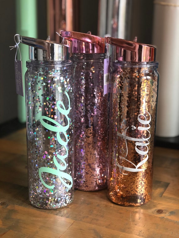 Personalised Water Bottle Glitter Sparkle Adults Kids Etsy UK