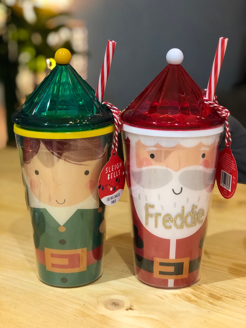 Personalised Christmas Cup Santa with straw Etsy
