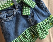3t girls denim jean skirt. Recycled girls clothing. Little girls ruffle skirt. John Deere skirt girls John Deere