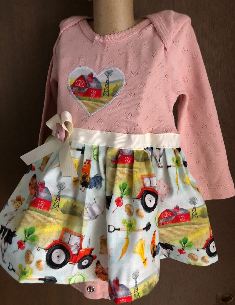 3 month girls onesie dress Tractor girl onesie dresses tractor onesies baby girl country outfit infant country girl dresses farmer gir