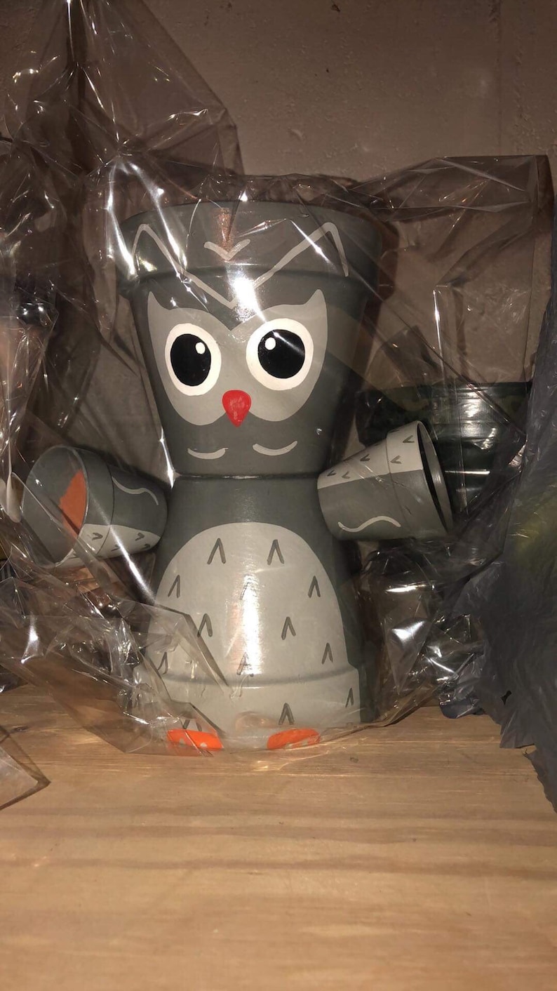 Large hand painted clay pot owl/ terra cotta / clay pots/ | Etsy