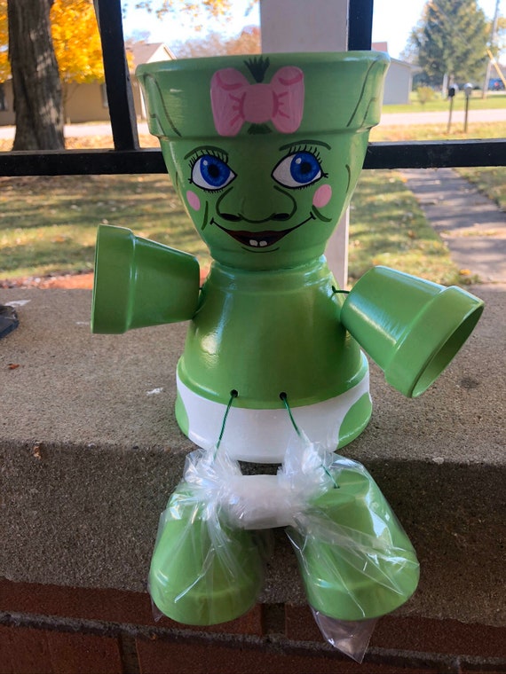 Peint A La Main Shrek Bebe Terre Cuite Statue Pot De Etsy