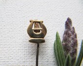 Antique Lyre Harp 9ct Gold Stickpin, Musical Instrument Dress Pin, Victorian Hat Pin, Something Old