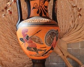 Vintage Greek Pottery Amphora, Ancient Greece Design Urn Vase, Orange Black Home Decor