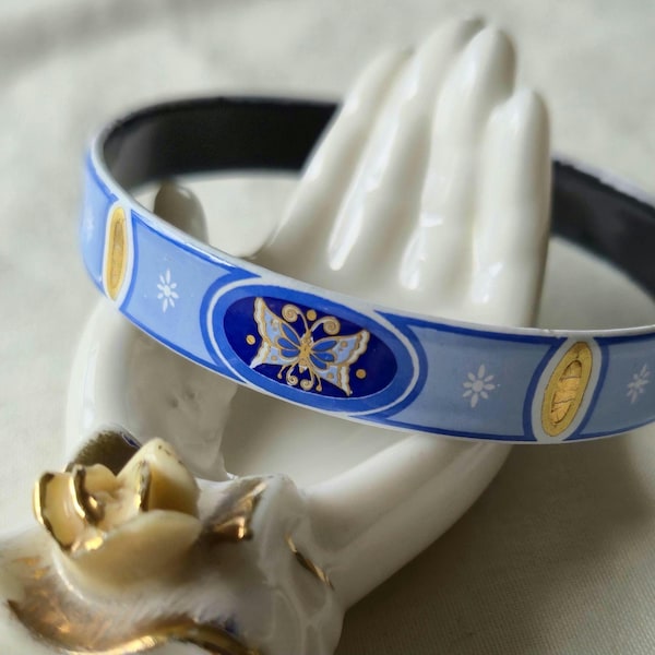 Vintage Blue Butterfly Enamel Metal Austrian Steinbock Bangle