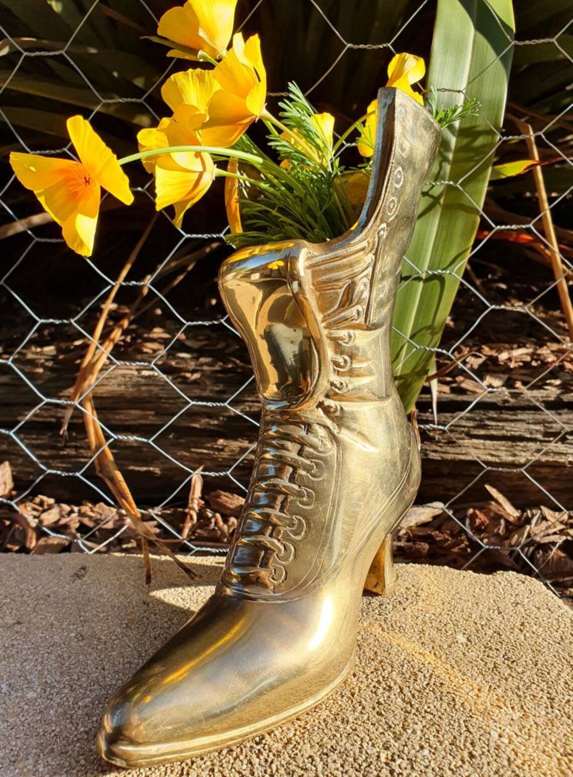 Vintage Big Heavy Brass Boot Vase Retro Home Decor Etsy