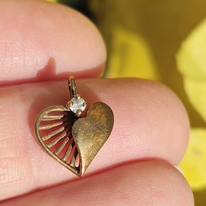 Vintage 9ct Gold Heart with Inset Diamond Pendant