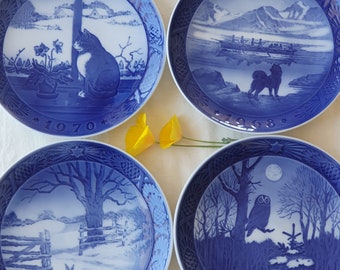 Vintage Royal Copenhagen Denmark Porcelain Animal Year Display Plates, Blue and White Wall Decor