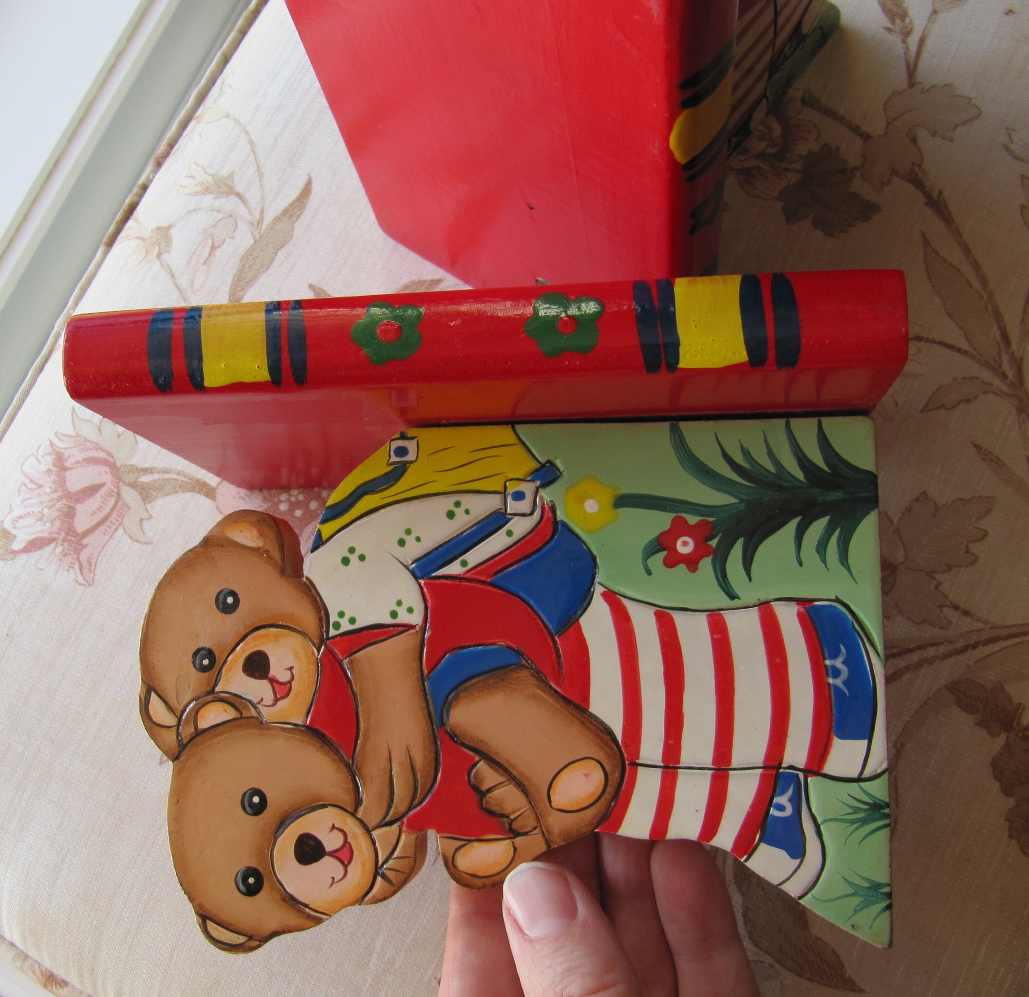 Vintage Hand Painted Wooden Bear Bookends Cute Children's Etsy