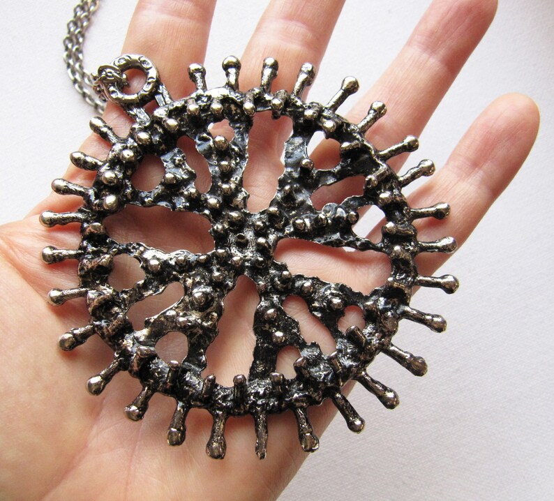 Huge Abstract Mod Necklace Vintage 3.5 Brutalist Sunburst Pendant Chain Guy Vidal Robert Larin Style