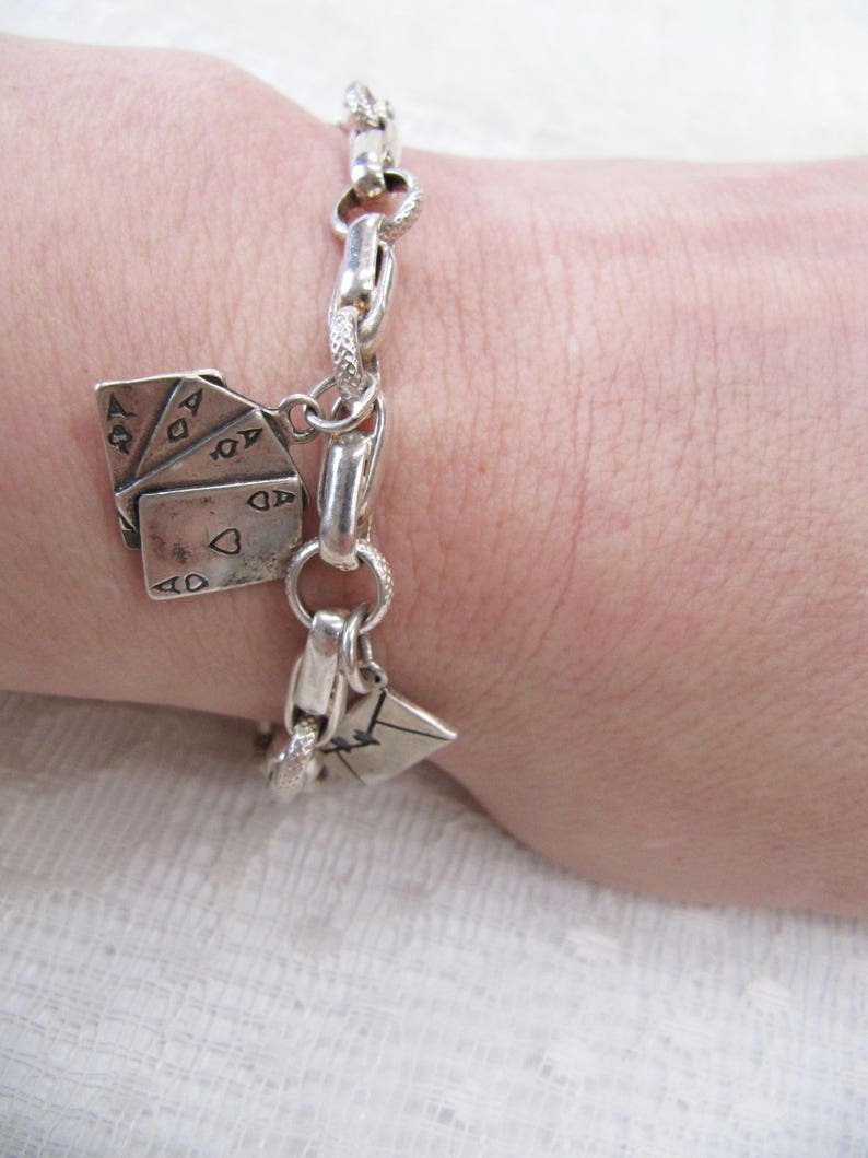 Love Letter Romantic Jewellery Gifts for Her Ace Card Charm Vintage Sterling Silver Charm Link Bracelet