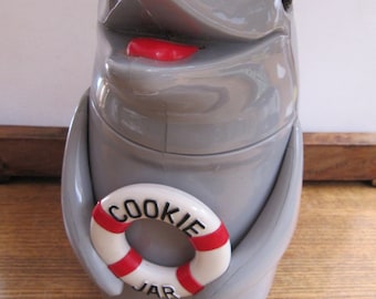 Vintage Dolphin Cookie Jar, Talking Dolphin Cookie Jar Canister, 10.5 " Tall Dolphin Lifebuoy Cookie Container, Novelty Dolphin Gifts