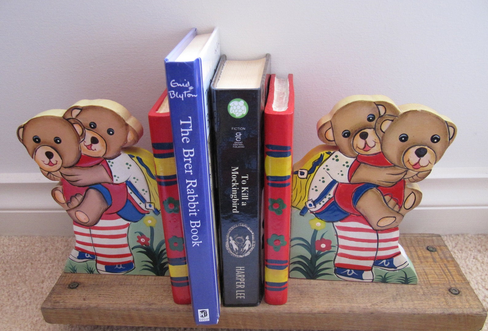 Vintage Hand Painted Wooden Bear Bookends Cute Children's Etsy