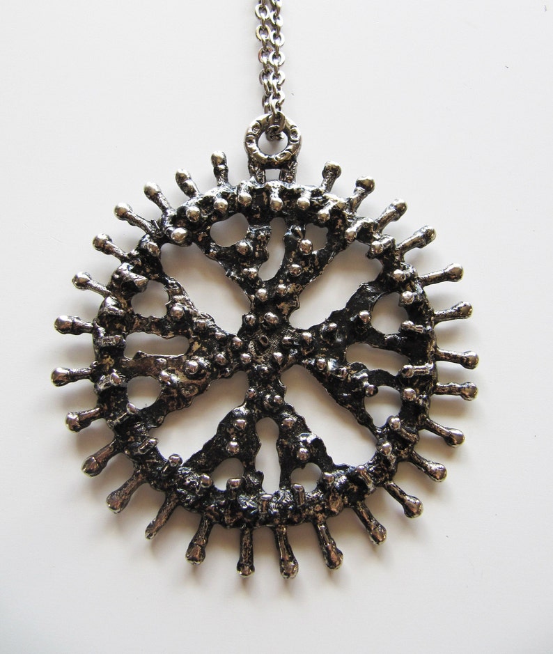 Huge Abstract Mod Necklace Vintage 3.5 Brutalist Sunburst Pendant Chain Guy Vidal Robert Larin Style