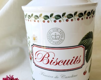 Vintage Large Kew Royal Botanic Gardens Biscuits Porcelain Canister, Cottagecore Kitchen Storage