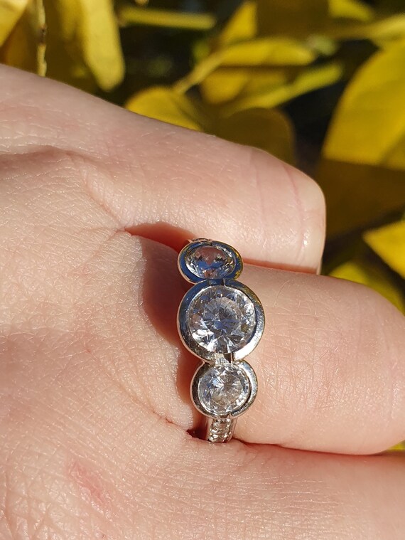 Solid 14ct White Gold Diamond Simulants Triology … - image 9