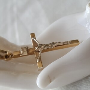 Solid 10k Two-Tone Gold Cross Pendant - INRI Crucifix, 1.39 Inch Handmade In USA - View #2