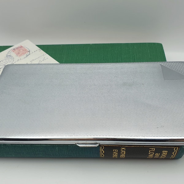 Vintage Sylva Chrome Emu Brand Engine Turned Cigarette Case, Business Card Holder