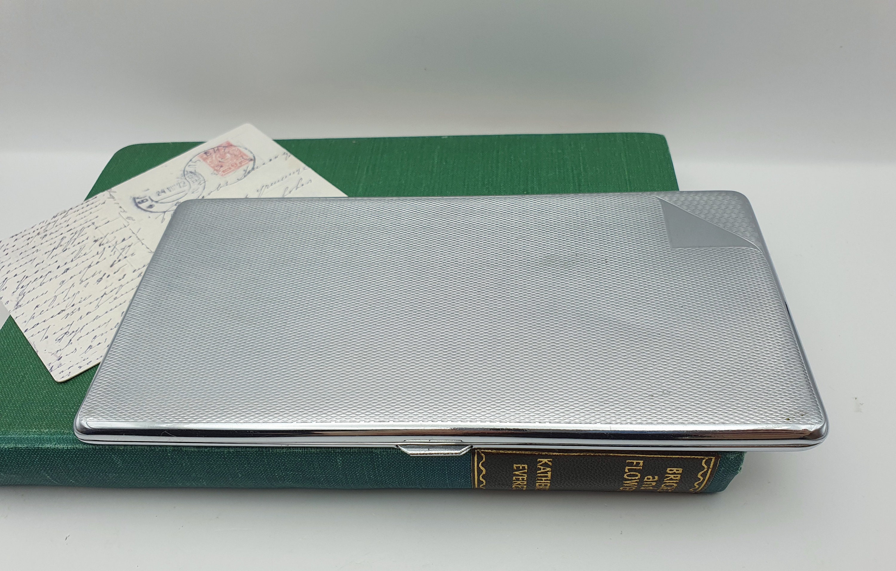 sylva chrome cigarette case Vintage Sylva Chrome Emu Brand Engine Turned Cigarette Case, Business Card  Holder