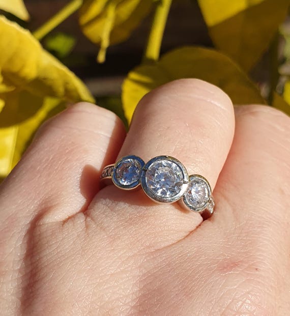 Solid 14ct White Gold Diamond Simulants Triology … - image 1