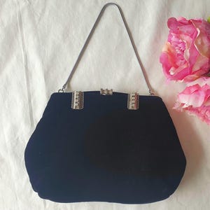 Vintage Mid Century Art Deco Style Black Velvet Handbag