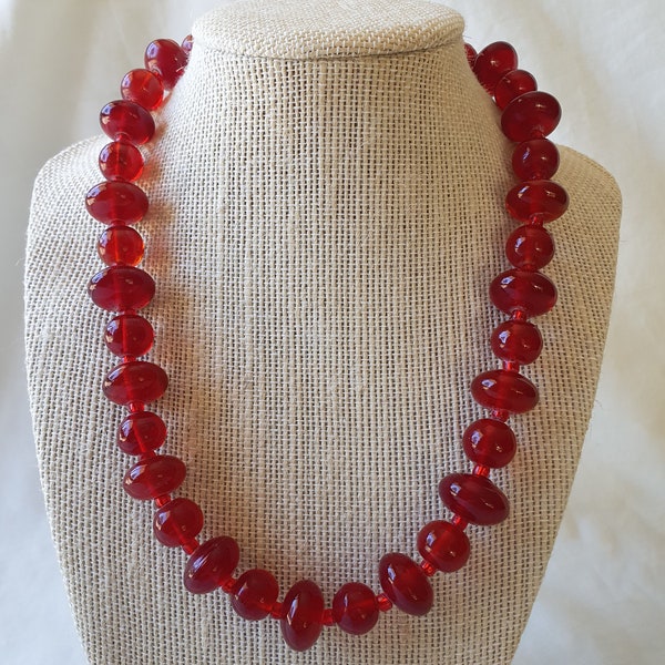 Vintage Cherry Red Glass Bead Necklace, Women's Statement Jewellery