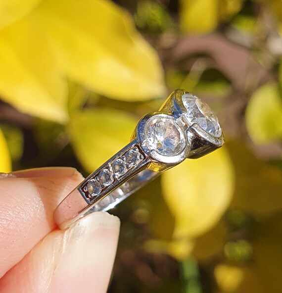 Solid 14ct White Gold Diamond Simulants Triology … - image 4