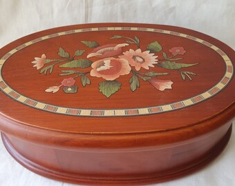 Vintage Oval Floral Hinged Wooden Jewellery Box, Pretty Dresser Decor