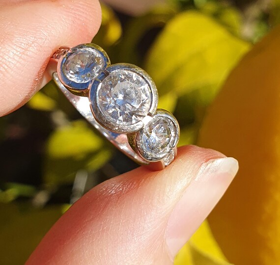 Solid 14ct White Gold Diamond Simulants Triology … - image 2