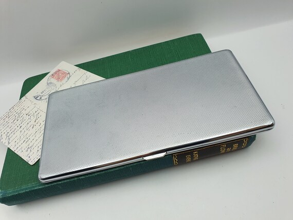 sylva chrome cigarette case Vintage Sylva Chrome Emu Brand Engine Turned Cigarette Case, Business Card  Holder
