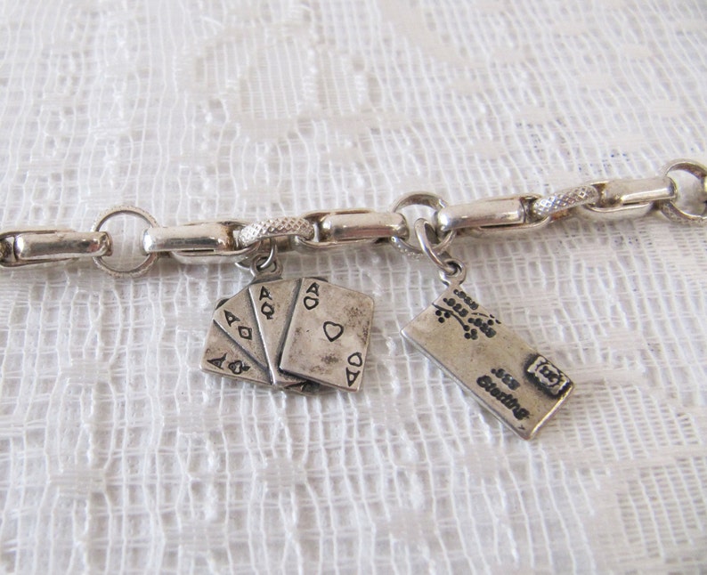 Love Letter Romantic Jewellery Gifts for Her Ace Card Charm Vintage Sterling Silver Charm Link Bracelet