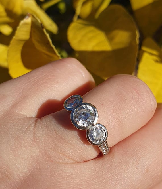 Solid 14ct White Gold Diamond Simulants Triology … - image 3