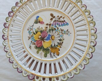 Vintage Italian Hand Painted Ceramic Floral Wall Plate, Mid Century Chic Home Decor
