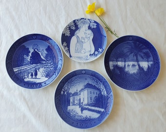 Vintage 1970s Royal Copenhagen Porcelain Denmark Display Plates, Blue and White Wall Decor